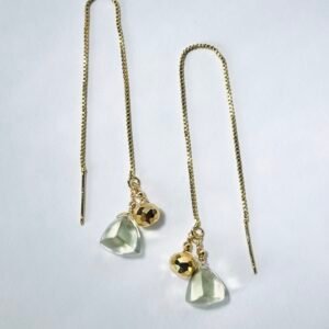 Breathe & Adorn Golden Threader Earrings Green Amethyst - green amethyst trillions and gold-covered pyrite on gold-plated threader chain, by My36Breaths