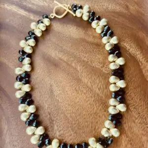 Breathe & Adorn Night & Gold Onyx Necklace - faceted black onyx and brushed gold teardrops with gold vermeil clasp, handmade by My36Breaths