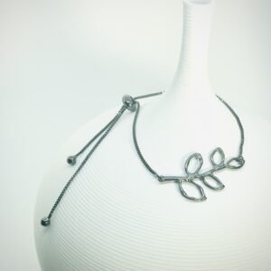 Leaf Branch Slider Bracelet Oxidized Silver - oxidized silver-plated leaf branch on adjustable box chain, by My36Breaths