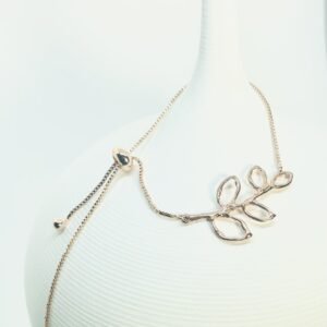 Leaf Branch Slider Bracelet Rose Gold - rose gold-plated leaf branch on adjustable box chain, by My36Breaths