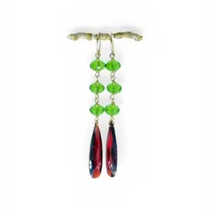 Breathe & Adorn Cascade Drop Earrings Garden Berry - lime green Austrian crystals and long deep red cubic zirconia drop on 14kt gold-filled hooks, by My36Breaths