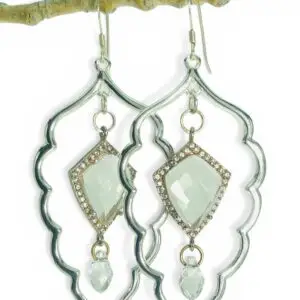 Breathe & Adorn Arabesque Crystal Drop Earrings - clear quartz in pavé bezel with crystal briolette in a silver-plated arabesque frame, by My36Breaths