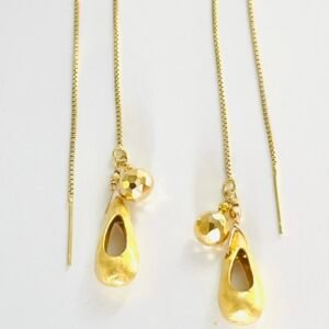 Breathe & Adorn Golden Threader Earrings Satin Raindrop - satin brass raindrop and gold-covered pyrite on gold-plated threader chain, by My36Breaths