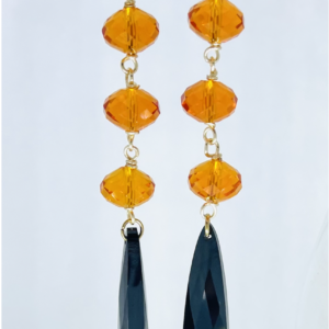 Breathe & Adorn Cascade Drop Earrings Ember Night - orange Austrian crystals and long black cubic zirconia drop on 14kt gold-filled hooks, by My36Breaths
