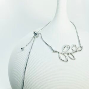 Leaf Branch Slider Bracelet Silver - silver-plated leaf branch on adjustable box chain, by My36Breaths
